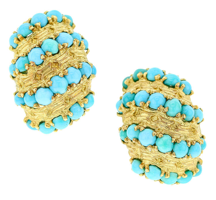 Van Cleef & Arpels Turquoise and Gold Cluster Earrings