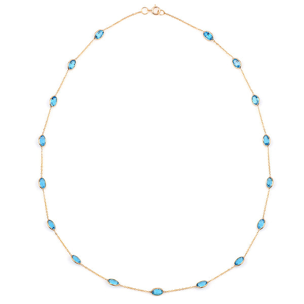 Oval 4 x 6 Blue Topaz Bezel-Set 18 Karat Yellow Gold Necklace