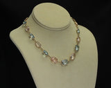 Rectangular Blue Topaz and Rose Quartz Faceted Necklace 18K Fine Necklace