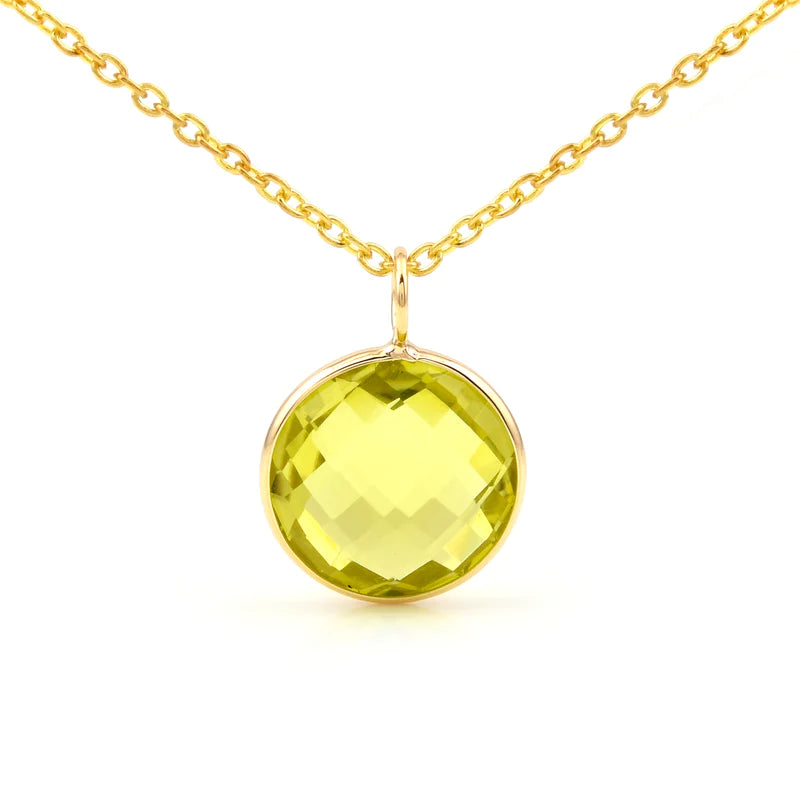 Round Semi-Precious Gemstone Pendant, 18K Yellow Gold