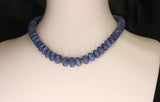 Genuine & Natural Carved Blue Sapphire Beads Necklace with Calibre Sapphire & Gold Spacers