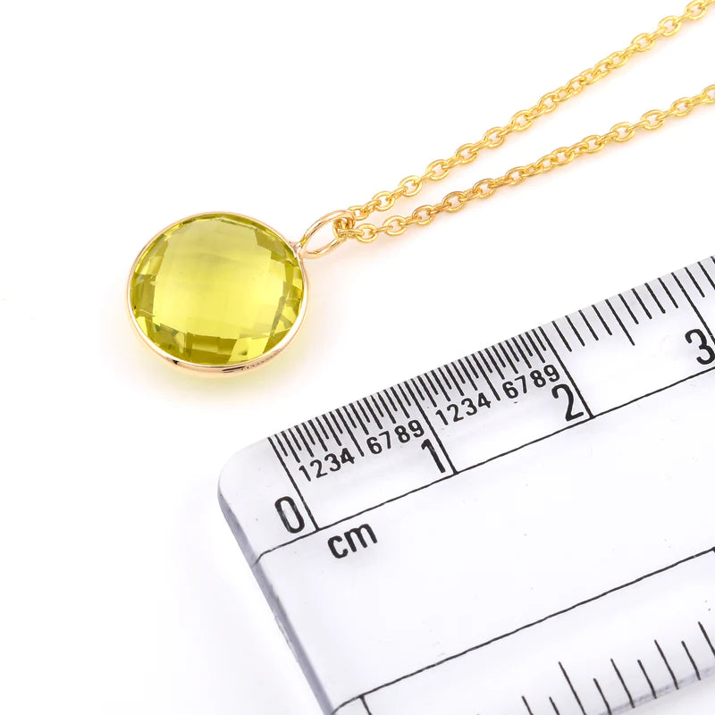 Round Semi-Precious Gemstone Pendant, 18K Yellow Gold