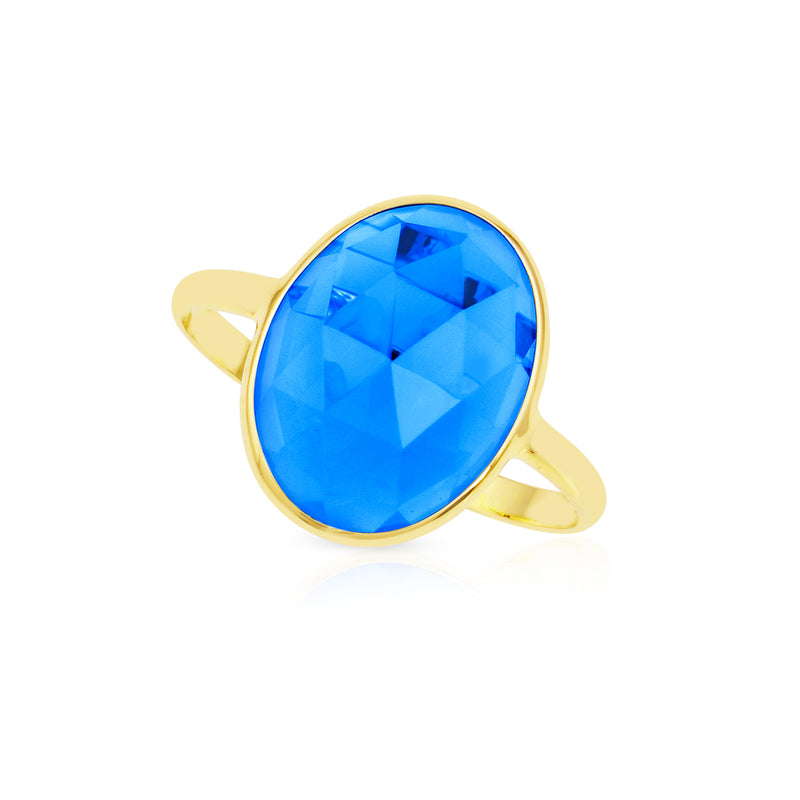 8 ct. Oval Blue Topaz Ring, 18K Yellow Gold