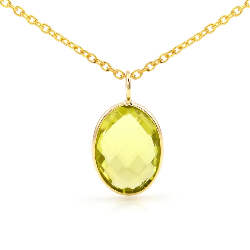 Oval Semi-Precious Gemstone Pendant, 14k