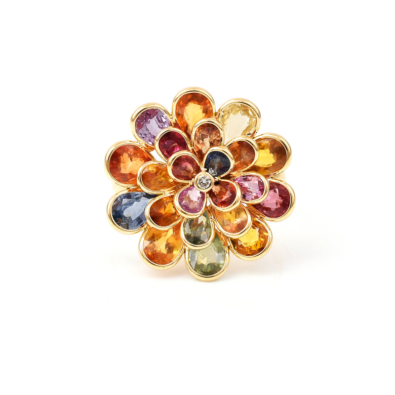 Multi Sapphire and Diamond Floral Ring, 18K Yellow Gold
