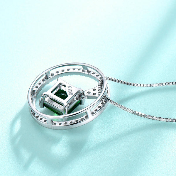 White Circle & Square Emerald Green Cubic Zirconia Pendant Necklace, Sterling Silver