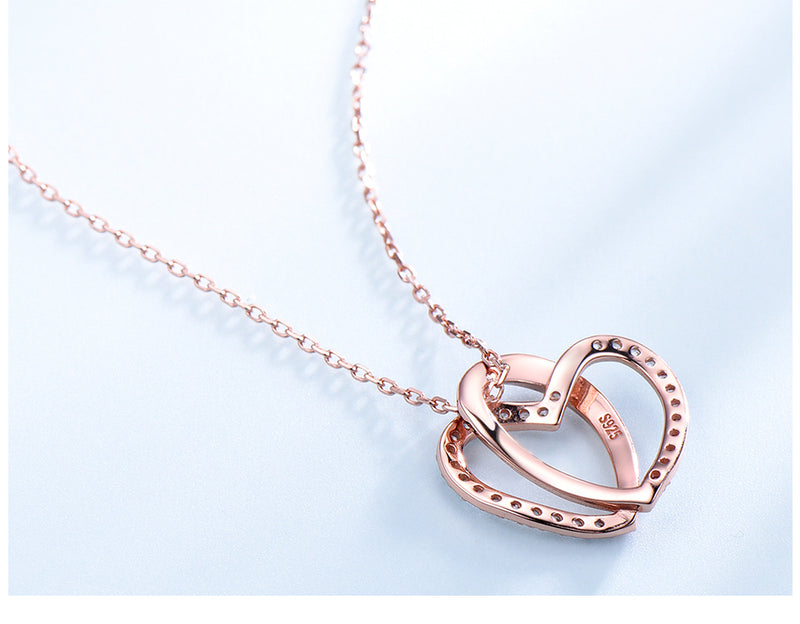 Double Heart Cubic Zirconia Pendant Necklace, Sterling Silver