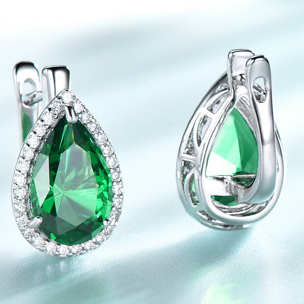 Pear Emerald Green Cubic Zirconia Sterling Silver Earrings
