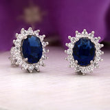Sapphire Blue Oval Cubic Zirconia Sterling Silver Earrings