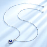 Round Sapphire Blue Cubic Zirconia Pendant Necklace, Sterling Silver