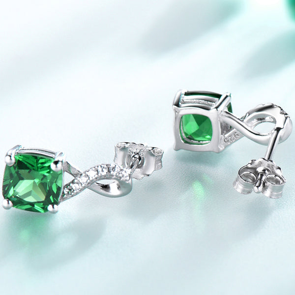 Swirl Cushion Emerald Green Cubic Zirconia Sterling Silver Earrings