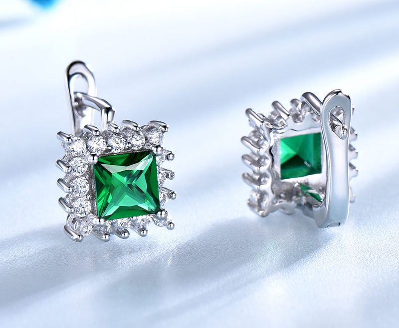 Square Emerald Green Cubic Zirconia Sterling Silver Earrings