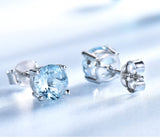Round Aquamarine Sky Blue Cubic Zirconia Sterling Silver Earrings