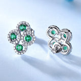 Four Round Circular Emerald Green Cubic Zirconia Sterling Silver Earrings