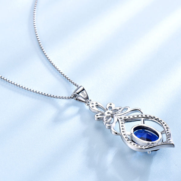 Sapphire Blue Cubic Zirconia Pendant Necklace, Sterling Silver