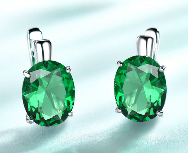 Oval Emerald Green Cubic Zirconia Sterling Silver Earrings