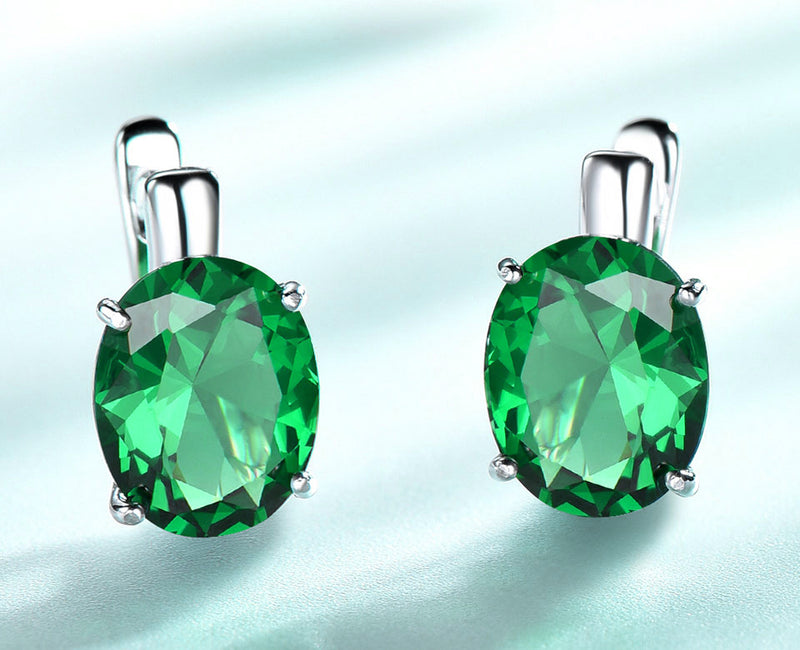 Oval Emerald Green Cubic Zirconia Sterling Silver Earrings