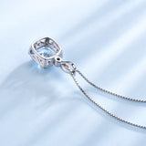 Round Halo-Set Aquamarine Sky Blue Cubic Zirconia Pendant Necklace, Sterling Silver