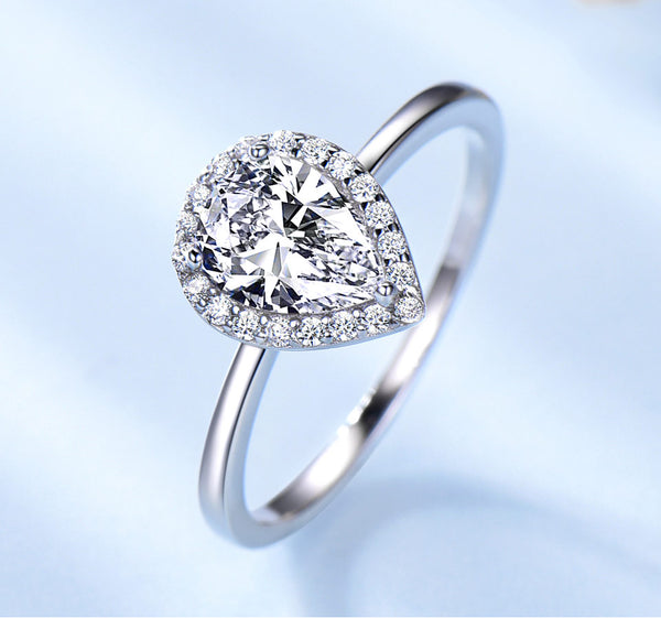 Pear Shape White Cubic Zirconia Sterling Silver Ring