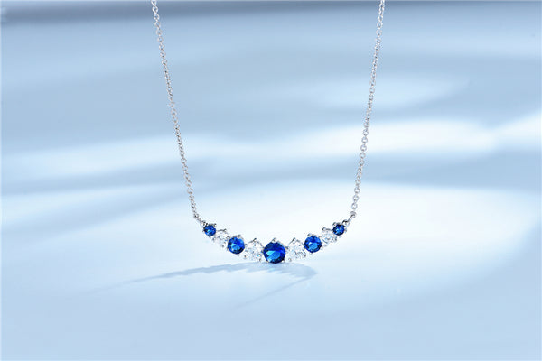 9 Round Sapphire Blue Cubic Zirconia Pendant Necklace, Sterling Silver