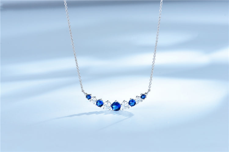 9 Round Sapphire Blue Cubic Zirconia Pendant Necklace, Sterling Silver
