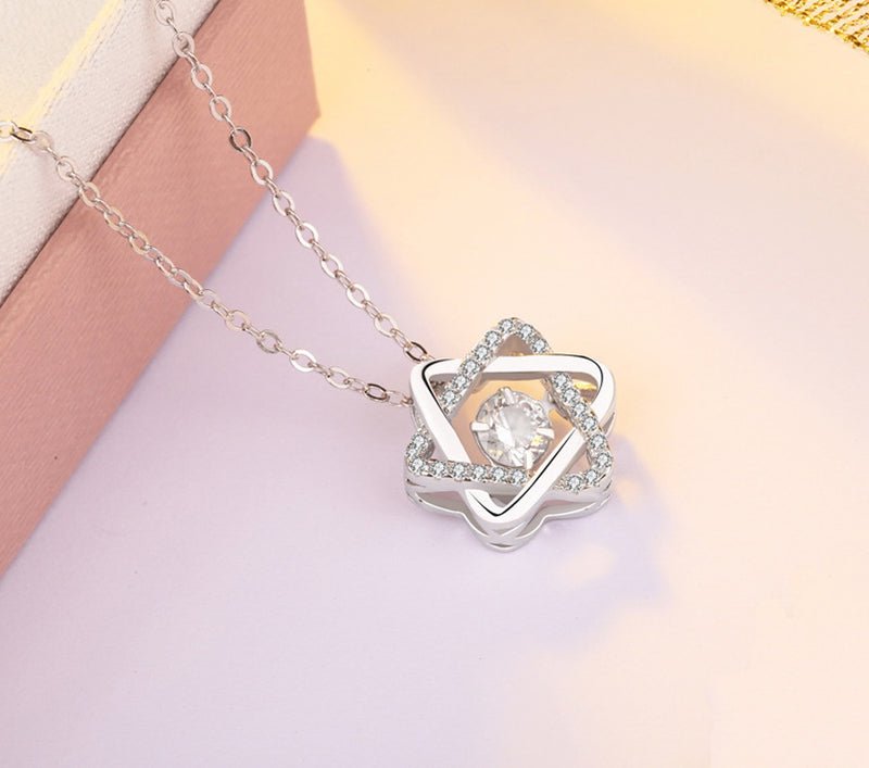 Star and Round Cubic Zirconia Pendant Necklace, Sterling Silver