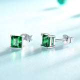 Square Emerald Green Cubic Zirconia Sterling Silver Stud Earrings
