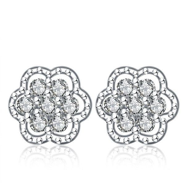 Flower White Cubic Zirconia Sterling Silver Earrings