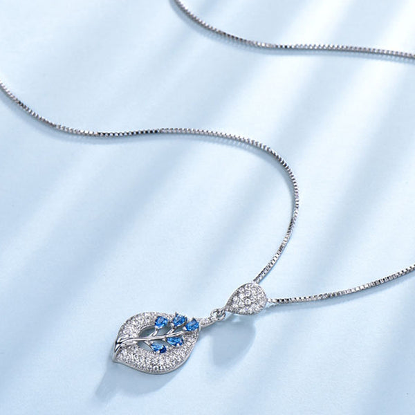 Double Pear Tree Sapphire Blue Cubic Zirconia Pendant Necklace, Sterling Silver