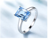 Rectangular 8 x 10 Aquamarine Sky Blue Cubic Zirconia Sterling Silver Ring