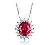 Oval Halo-Set Ruby Red Cubic Zirconia Pendant Necklace, Sterling Silver