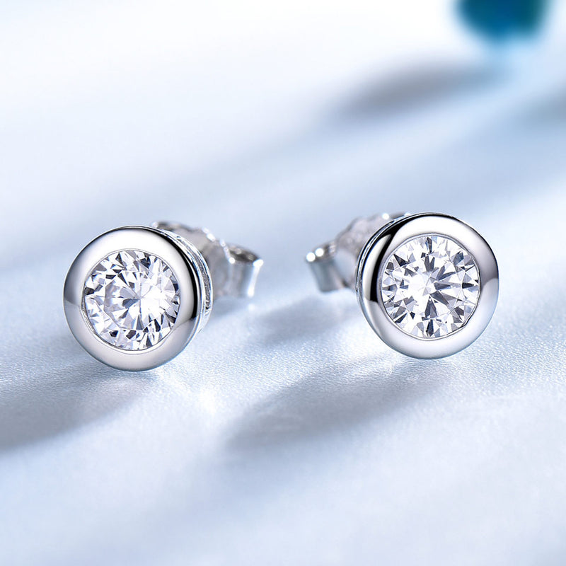 Bezel-Set Round Cubic Zirconia Sterling Silver Earrings
