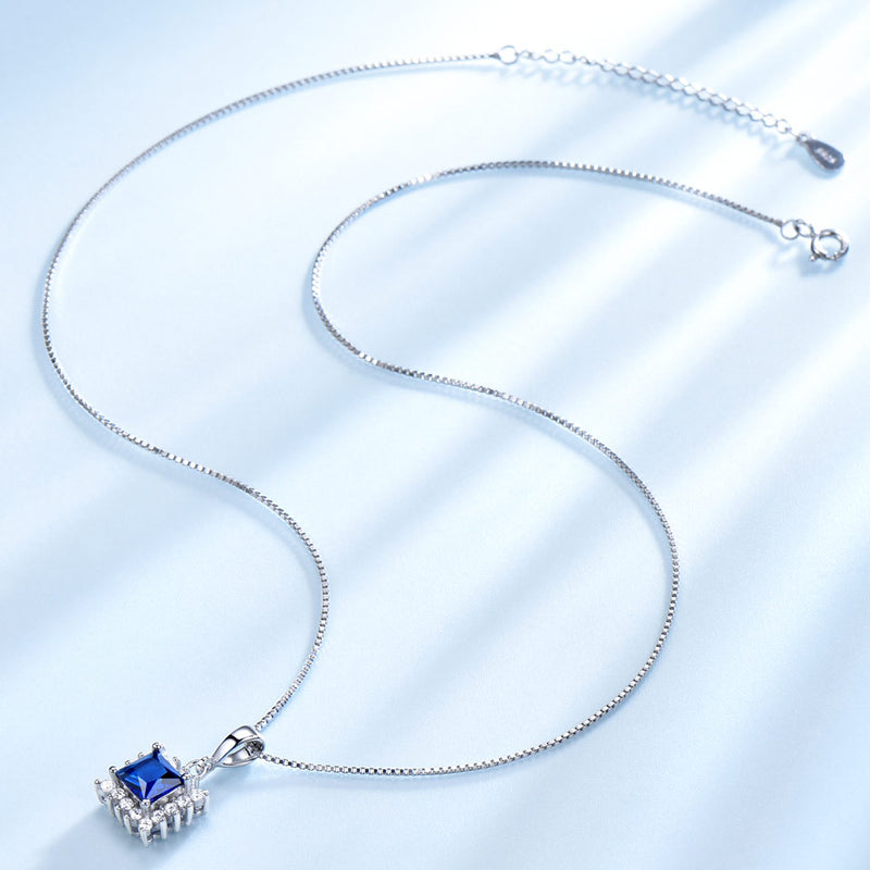 Square-Set Sapphire Blue Cubic Zirconia Pendant Necklace, Sterling Silver