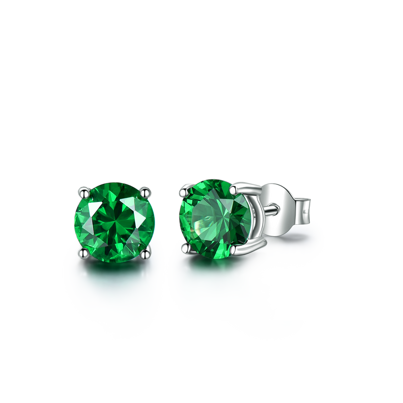 Round Emerald Green Cubic Zirconia Sterling Silver Earrings