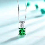 Square Emerald Green Cubic Zirconia Pendant Necklace, Sterling Silver