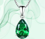 Pear Emerald Green Cubic Zirconia Pendant Necklace, Sterling Silver