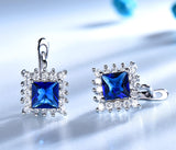 Square Sapphire Blue Cubic Zirconia Sterling Silver Earrings