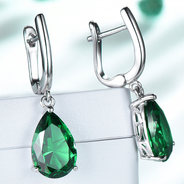 Pear Emerald Green Cubic Zirconia Sterling Silver Earrings
