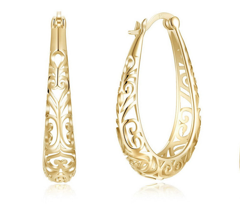 Textured Yellow Sterling Silver Hoop Earrings