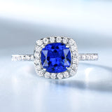 Sapphire Blue Cushion Cubic Zirconia Sterling Silver Ring