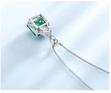Square Emerald Green Cubic Zirconia Pendant Necklace, Sterling Silver