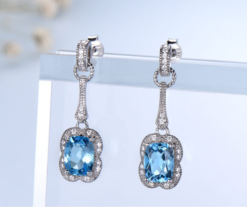Light Blue Cubic Zirconia Cocktail Sterling Silver Earrings