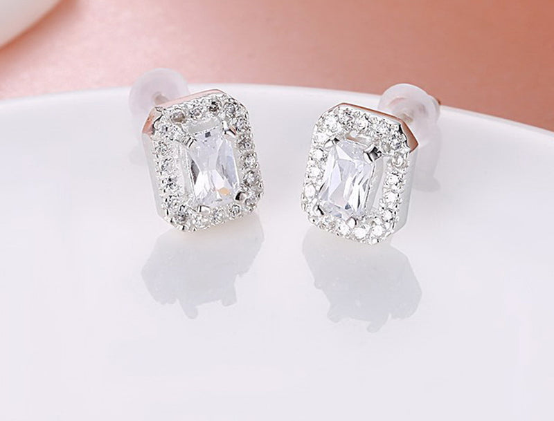 Emerald-Cut White Cubic Zirconia Sterling Silver Earrings