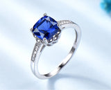 Cushion 7MM Sapphire Blue Cubic Zirconia Antique Floral Sterling Silver Ring