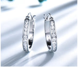Round White Cubic Zirconia Sterling Silver Hoop Earrings