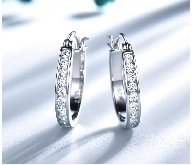 Round White Cubic Zirconia Sterling Silver Hoop Earrings