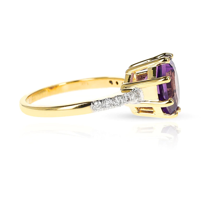 Octagonal Shape Gemstone with Diamonds Ring, 18K Yellow Gold