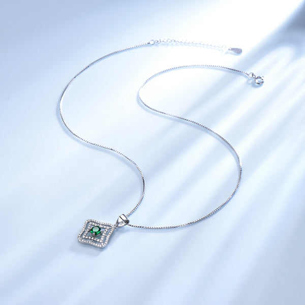 Quad-Shape Round Emerald Green Cubic Zirconia Pendant Necklace, Sterling Silver