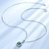 Square-Set Emerald Green Cubic Zirconia Pendant Necklace, Sterling Silver