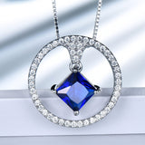 White Circle & Square Sapphire Blue Cubic Zirconia Pendant Necklace, Sterling Silver